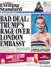 London Evening Standard (UK) Newspaper Front Page for 13 January 2018