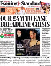 London Evening Standard (UK) Newspaper Front Page for 13 February 2023