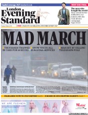 London Evening Standard Newspaper Front Page (UK) for 13 March 2013