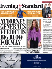 London Evening Standard (UK) Newspaper Front Page for 13 March 2019
