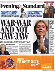 London Evening Standard (UK) Newspaper Front Page for 13 April 2018