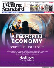 London Evening Standard (UK) Newspaper Front Page for 13 May 2016