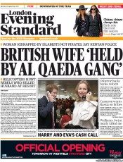 London Evening Standard Newspaper Front Page (UK) for 13 September 2011