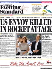 London Evening Standard (UK) Newspaper Front Page for 13 September 2012