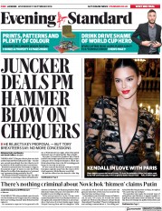 London Evening Standard (UK) Newspaper Front Page for 13 September 2018