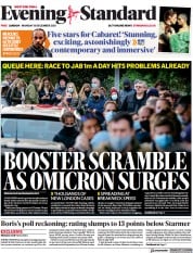 London Evening Standard (UK) Newspaper Front Page for 14 December 2021