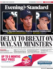 London Evening Standard (UK) Newspaper Front Page for 14 January 2019