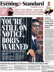 London Evening Standard (UK) Newspaper Front Page for 14 January 2022