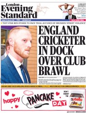 London Evening Standard (UK) Newspaper Front Page for 14 February 2018