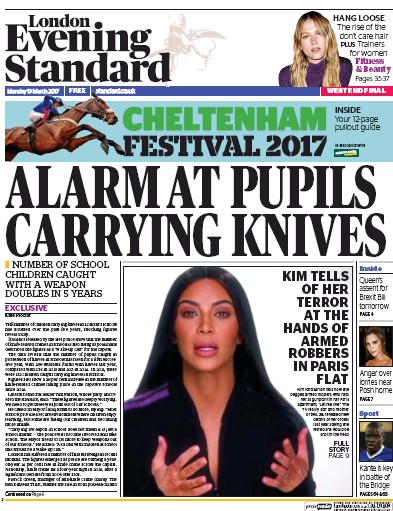 London Evening Standard Newspaper Front Page (UK) for 14 March 2017