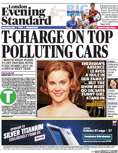 London Evening Standard Newspaper Front Page (UK) for 14 May 2016