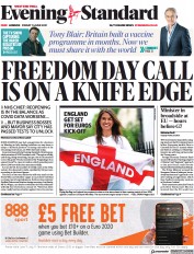 London Evening Standard (UK) Newspaper Front Page for 14 June 2021