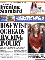London Evening Standard (UK) Newspaper Front Page for 14 July 2011