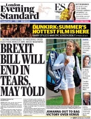 London Evening Standard (UK) Newspaper Front Page for 14 July 2017