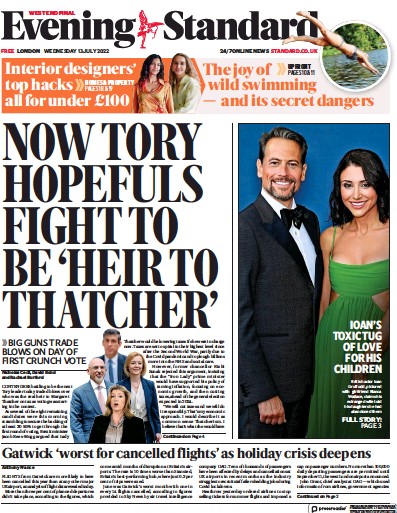 London Evening Standard Newspaper Front Page (UK) for 14 July 2022