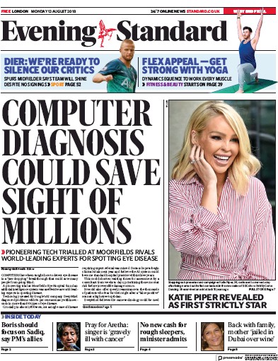 London Evening Standard Newspaper Front Page (UK) for 14 August 2018