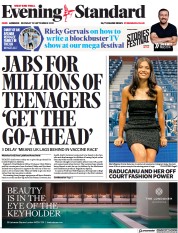 London Evening Standard (UK) Newspaper Front Page for 14 September 2021