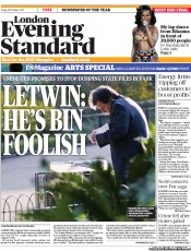 London Evening Standard (UK) Newspaper Front Page for 15 October 2011