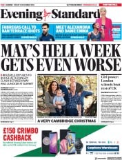 London Evening Standard (UK) Newspaper Front Page for 15 December 2018