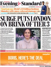 London Evening Standard (UK) Newspaper Front Page for 15 December 2020
