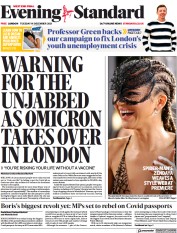 London Evening Standard (UK) Newspaper Front Page for 15 December 2021
