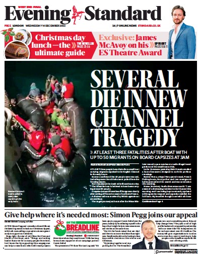 London Evening Standard Newspaper Front Page (UK) for 15 December 2022