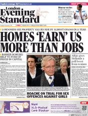 London Evening Standard Newspaper Front Page (UK) for 15 January 2014