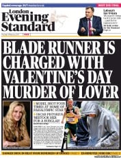 London Evening Standard (UK) Newspaper Front Page for 15 February 2013