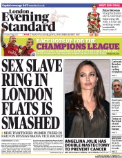 London Evening Standard Newspaper Front Page (UK) for 15 May 2013