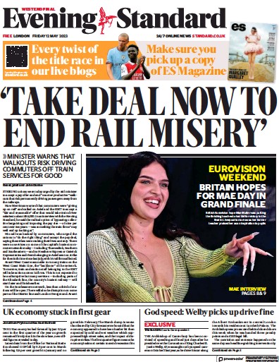 London Evening Standard Newspaper Front Page (UK) for 15 May 2023