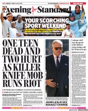 London Evening Standard (UK) Newspaper Front Page for 15 July 2019