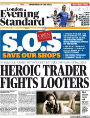 London Evening Standard Newspaper Front Page (UK) for 15 August 2011