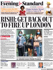 London Evening Standard (UK) Newspaper Front Page for 15 August 2020