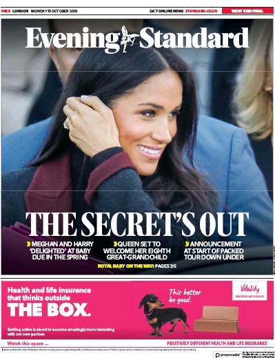 London Evening Standard Newspaper Front Page (UK) for 16 October 2018