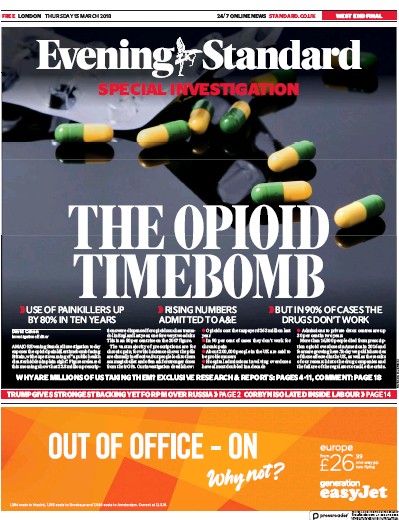 London Evening Standard Newspaper Front Page (UK) for 16 March 2018
