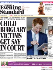 London Evening Standard Newspaper Front Page (UK) for 16 May 2014