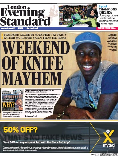 London Evening Standard Newspaper Front Page (UK) for 16 May 2017