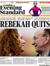 London Evening Standard (UK) Newspaper Front Page for 16 July 2011
