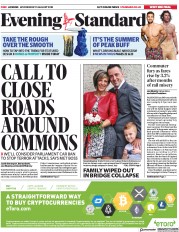 London Evening Standard (UK) Newspaper Front Page for 16 August 2018