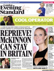 London Evening Standard Newspaper Front Page (UK) for 17 October 2012