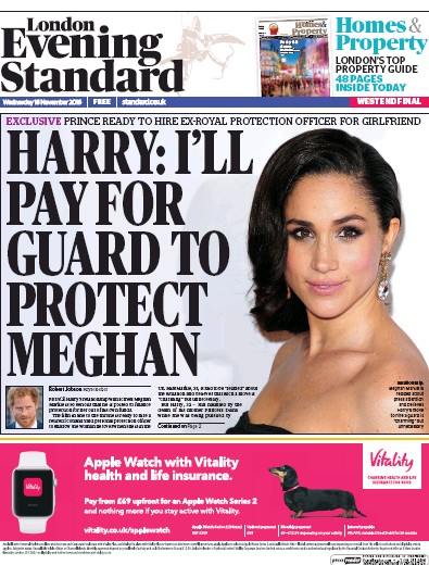 London Evening Standard Newspaper Front Page (UK) for 17 November 2016