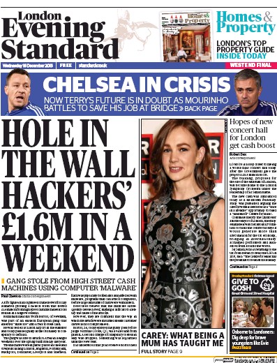 London Evening Standard Newspaper Front Page (UK) for 17 December 2015