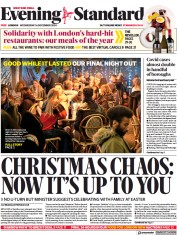 London Evening Standard (UK) Newspaper Front Page for 17 December 2020