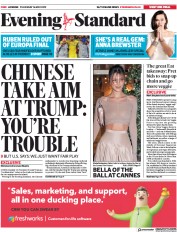 London Evening Standard (UK) Newspaper Front Page for 17 May 2019
