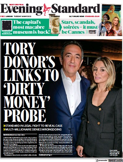 London Evening Standard Newspaper Front Page (UK) for 17 May 2023