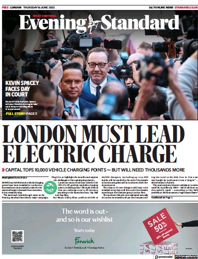 London Evening Standard Newspaper Front Page (UK) for 17 June 2022