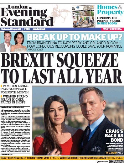 London Evening Standard Newspaper Front Page (UK) for 17 August 2017