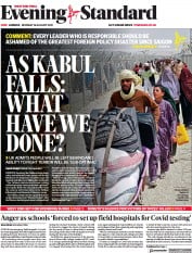 London Evening Standard (UK) Newspaper Front Page for 17 August 2021