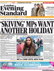 London Evening Standard Newspaper Front Page (UK) for 18 October 2011