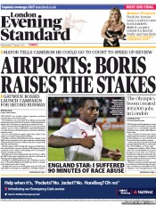 London Evening Standard (UK) Newspaper Front Page for 18 October 2012